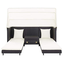 SKM Divano Letto a 3 Posti Estendibile con Tetto Polyrattan Nero