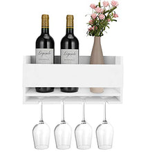 Vencipo Portabottiglie Vino Legno per 4 Calici Vino Rosso Organizer, Mensole da Muro Design per Cantinetta Vino, Bianca Scaffale Legno Vino Accessori per Sala da Pranzo, Camera da Letto e Cucina.