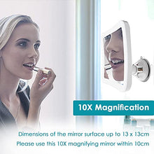 Auxmir Specchio da Trucco LED Ingrandimento 10X Specchio Ingranditore Illuminato per Bagno Specchio Quadrato a Ventosa 360° Girevole Portabile Senza Fili 16X16CM