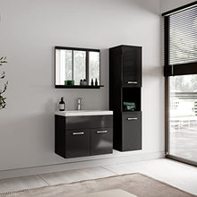 Set di mobili da bagno Montreal 02, 60 cm, con lavabo, mobile sottolavabo, specchio, colore: nero lucido