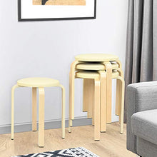 COSTWAY Set di 4 Sgabelli Impilabi, Sedia Rotonda per Cucina Bar, Legno