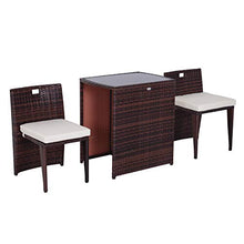 Outsunny Set Mobili da Giardino in Rattan e Ferro 3 pz Set di Tavolino e Sedia con Cuscino