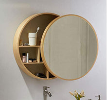 Bathroom mirror HXLQ Armadietto A Specchio, Specchio Rotondo A Parete con Contenitore,Specchio da Bagno in Legno Massello con Design Push-Pull, 50/60 / 70cm