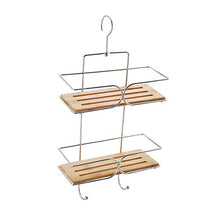 MSV 140610 - Portaoggetti per doccia, in metallo cromato e bambù, 25 x 11 x 38,5 cm