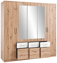 AVANTI TRENDSTORE-Floriana-Struttura Letto Matrimoniale con 2 comodini e cassettoni integrati. Quercia Artisan/Bianco per camere da Letto. Dimensioni Lap 183x47x217,5 cm (Armadio)
