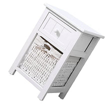 HelloCreate comodino in legno chic comodino con cassetto e cesto portaoggetti in vimini per bagno, camera da letto, soggiorno