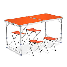 ZDYLM-Y Tavolo Pieghevole da Campeggio con 4 sedie e Kit Ombrello Hole, in Alluminio Regolabile in Altezza, Impermeabile e Resistente alla ruggine Desk Maniglia Portatile,Arancia