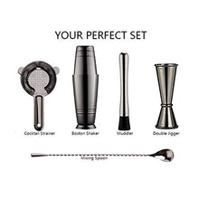 YLJB Strumenti per La Preparazione di Cocktail Black Placcato Boston Cocktail Shaker Bar Set: Shaker Tin, Cocktail Strointer, Double Jigger, Versatore per CenaMisurazione