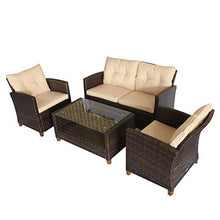 Set Salotto da Giardino Divano 2 Poltrone e Tavolino in Rattan Marrone e Beige