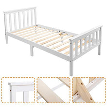 Letto singolo in legno di pino massiccio con rete a doghe di legno con testiera, 90 x 190 cm, colore: bianco