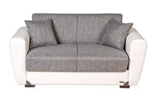 Sweety Divano Letto 2 Posti - Letto Matrimoniale Contenitore - in Tessuto e Ecopelle - Bianco e Grigio