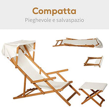 Outsunny Sdraio da Giardino in Legno con Poggiapiedi e Tettuccio, Set 2 Pezzi Bianco Crema