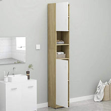 Cikonielf - Mobile da bagno, armadio in altezza, con 4 ripiani e 2 ripiani aperti, 32 x 25,5 x 190 cm, colore: bianco e rovere Sonoma