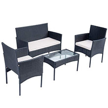 SUFUBAI - Set di mobili da balcone, 4 pezzi, set di mobili da giardino in rattan, sedia in vimini, per cortile, portico, giardino, piscina, balcone