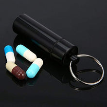 Erduo Mini Portatile Impermeabile a Forma di Pillola in Lega di Alluminio portapillole Custodia per Bottiglia Contenitore per farmaci con Portachiavi-Nero
