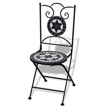 SOULONG Sedie da Bistrot, Set 2 Pezzi Sedia Esterno con Mosaico Pieghevoli in Ceramica, Sedia per Balcone, Terrazza o Giardino (Nero e Bianco)