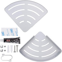 Yizhet 2 pezzi Mensola Doccia per Bagno, Senza Foratura Scaffale da Bagno Angolare Triangolare di Alluminio Rack a Muro con 4 ganci per Cucina Foratura Autoadesivo Montato A Muro (Argento)