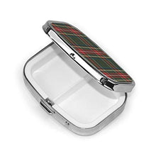 Scatola quadrata per pillole per medicine, verde e rosso, in tartan, per pillole da viaggio, per integratori di vitamine