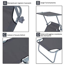 Outsunny Lettino Prendisole da Giardino, Sdraio Pieghevole e Regolabile con Tettuccio in Tessuto Grigio, 187x58x50cm