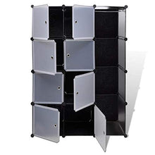Armadio Modulare Camera da Letto con 12 Cubi, Scaffale Plastica con Ante, Guardaroba Organizzatore Strutture per Cabine Nero