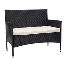 Mendler Salottino da Esterno Giardino HWC-F55 polyrattan Nero con Cuscini Avorio