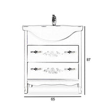 Mobile bagno 65 cm base con lavabo shabby chic in legno bianco intagliato