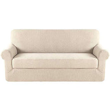 HUANXA Elasticizzato Jacquard Copridivano, 2 Pezzo Copripoltrona Copricuscino per Divano per 1 2 3 4 Posti Fodera per Divano Protezione per Mobili Divano Protector -Colore Naturale- 3 posti