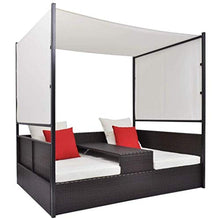 vidaXL Lettino Prendisole Doppio con Baldacchino Elegante Comodo Sdraio Mobile Arredo Giardino Spiaggia Piscina Chaise Longue in Polyrattan Marrone