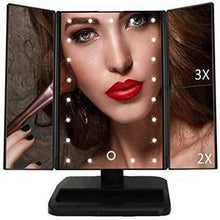 Specchio Specchi per vanità da Bagno Trucco Illuminato, Mirror a vanità Trifold con 22 luci a LED e ingrandimento 2X / 3X / 1x