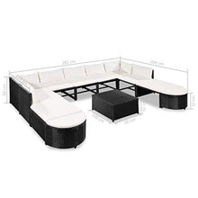 SKM Set Divani da Giardino 12 pz con Cuscini in Polyrattan Nero (62.6kg)