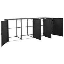 Oushome Copribidone Quadruplo Spazzatura Nero 305x78x120 cm Polyrattan