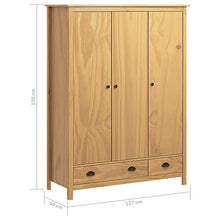FAMIROSA Armadio a 3 Ante Hill Range 127x50x170cm Legno Massello di Pino