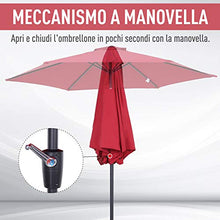 Outsunny Ombrellone da Giardino con Manovella e Testa Inclinabile, in Alluminio e Poliestere Rosso Scuro e Nero, Φ2.7x2.35m