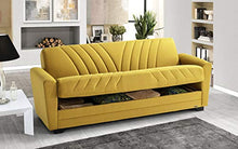 Divano 3 posti in tessuto lavabile giallo senape - 220 x 88 x 83h cm, vano contenitore, trasformabile in letto una piazza e mezza