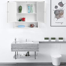 BAKAJI Mobiletto Specchiera Bagno Armadietto a Muro 3 Ripiani in Legno MDF Doppia Anta a Specchio con Apertura Centrale Dimensione 56 x 13 x 58 cm (Bianco Specchio)