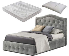 SARDAMATERASSI-Letto 1 piazza e mezza con box contenitore velluto grigio + materasso piazza e mezza 120x190 memory foam+Omaggio Guanciale memory