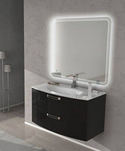 Mobile bagno sospeso moderno Comfort nero, misura cm 100, con specchio led, lavabo e colonna
