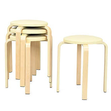 GOPLUS Sgabello tondo impilabile con custodia morbida in PU, sgabelli da bar, sedia impilabile con gambe curve di betulla, sgabelli antiscivolo impilabili, 4 sedie per casa e ufficio, Beige