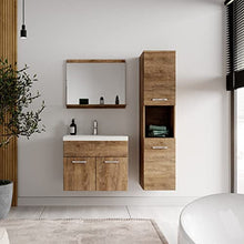 Set di mobili da bagno Montreal 02, 60 cm, con lavabo, mobile sottolavabo, specchio, colore: rovere marrone