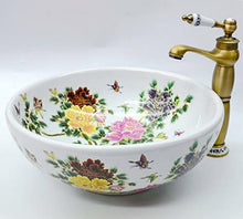 Lavabo in ceramica con motivo floreale vintage e uccelli, 400 mm x 400 mm x 150 mm