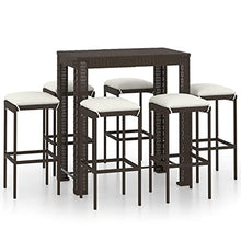 vidaXL Set da Bar da Giardino 7 pz con Cuscini in Polyrattan Marrone