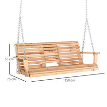 Outsunny Dondolo Sospeso 3 Posti, Dondolo in Legno per Giardino o Terrazzo con Tavolino Pieghevole e Portabicchieri