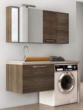 Mobile lavanderia marrone scuro con pensile e specchio - L.138 P.63 x Top Legno c/lavabo in Politek