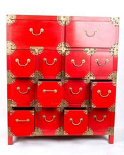 Fine Asianliving Cassettiera Cinese con 14 Cassetti Rossa
