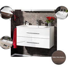 FACKELMANN B.Clever - Set di mobili da bagno, 2 pezzi, 120 cm, con lavabo in marmo e armadietto a specchio a LED