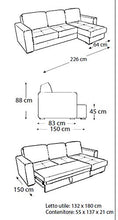 Dafnedesign.Com - Divano Letto angolare con penisola Contenitore Reversibile - Dimensioni: cm 229 x 148 x 88h