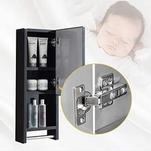Specchio da Parete splendidamente Nero con mensola Laterale Armadietto Laterale Specchio per Il Trucco del Bagno in Acciaio Inossidabile