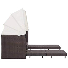 SKM Divano Letto a 3 Posti Estendibile con Tetto Polyrattan Marrone