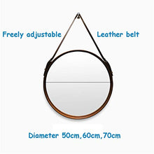 19.6"- 27.5" Pulire Grande Specchio a Parete Rotondo Specchio cosmetico Specchio comò con Cintura in Pelle per ingressi salotti Bagno, casa specchi Decor