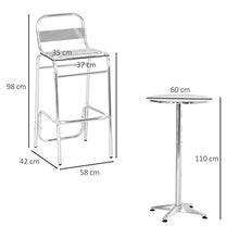 giordano shop Set Tavolino Alto e 2 Sgabelli da Giardino in Alluminio e Acciaio